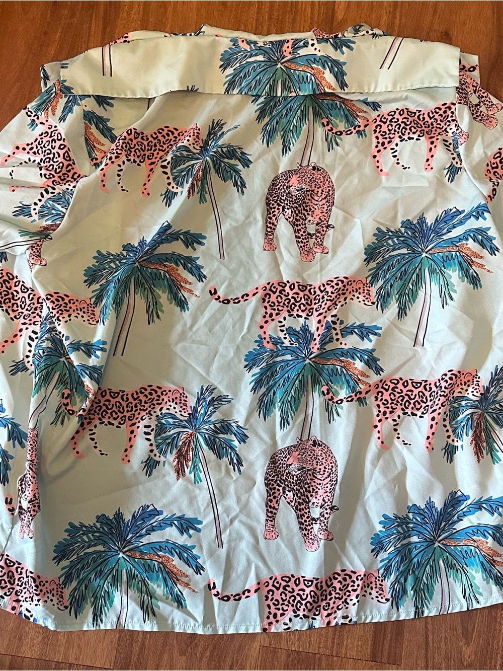 Tropical Leopard Print Button-Up Shirt - Pink & Aqua Hawaiian Style